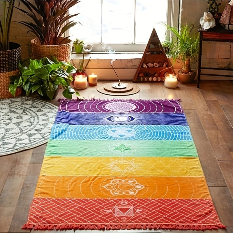 Multifunctional Meditation Mat, Decorative Wall Tapestry, Striped Polyester