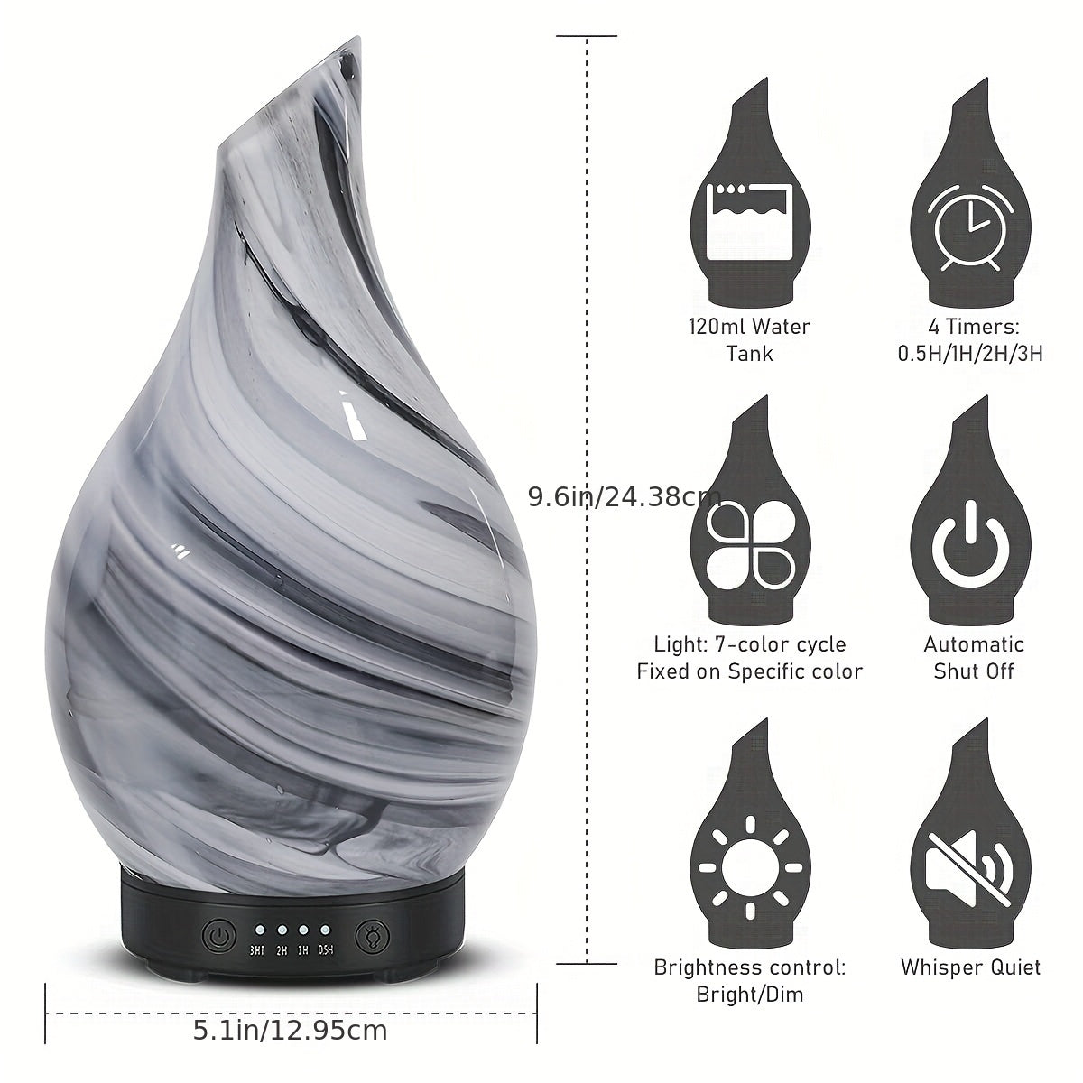 Handmade Glass Essential Oil Diffuser with Soundwave Technology, BPA-Free