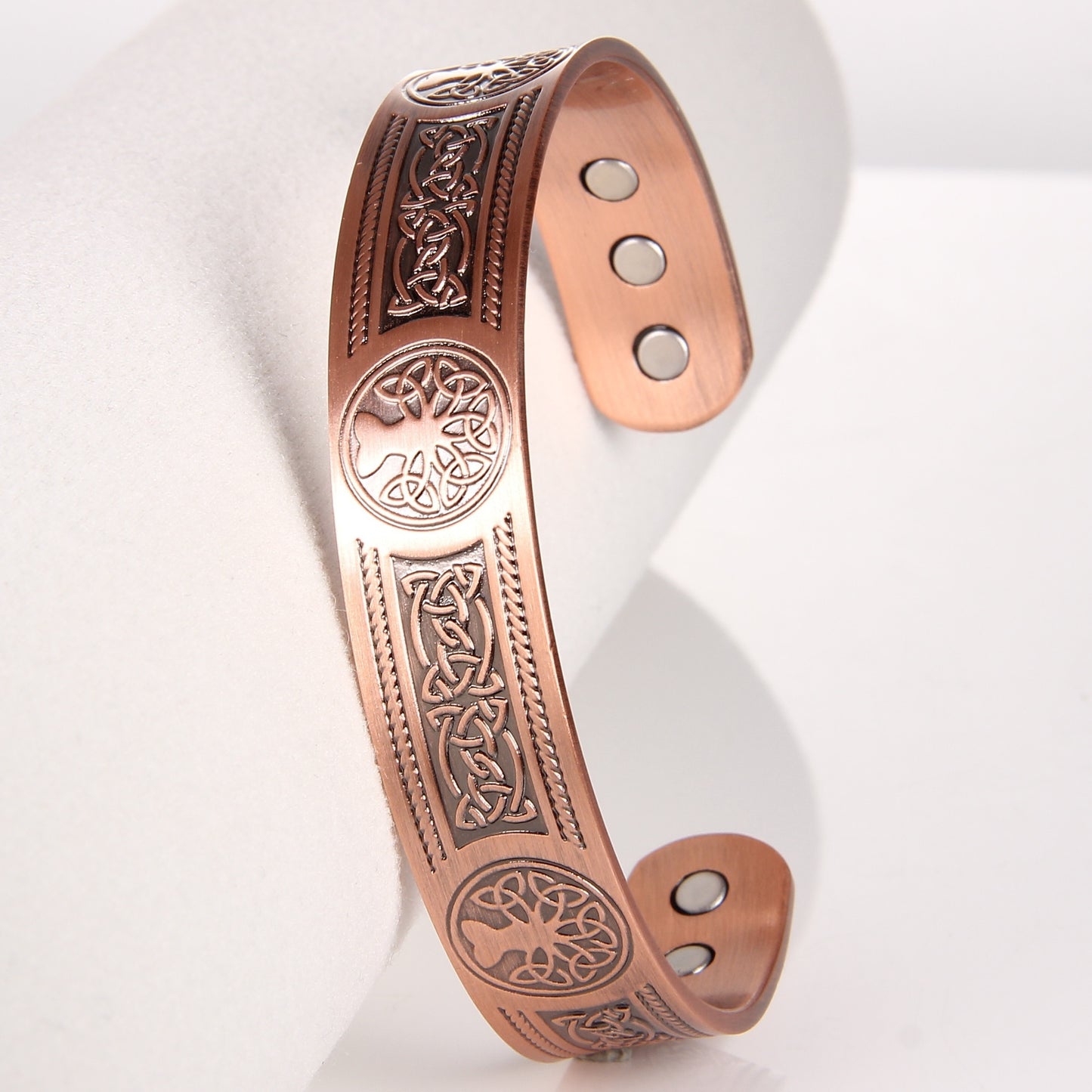 Men'S Bronze-Toned Alloy Magnetic Bracelet with Upgraded Tree of Life Design, Solid Brazaletes with 6 Powerful Magnets, Adjustable Size Cuff