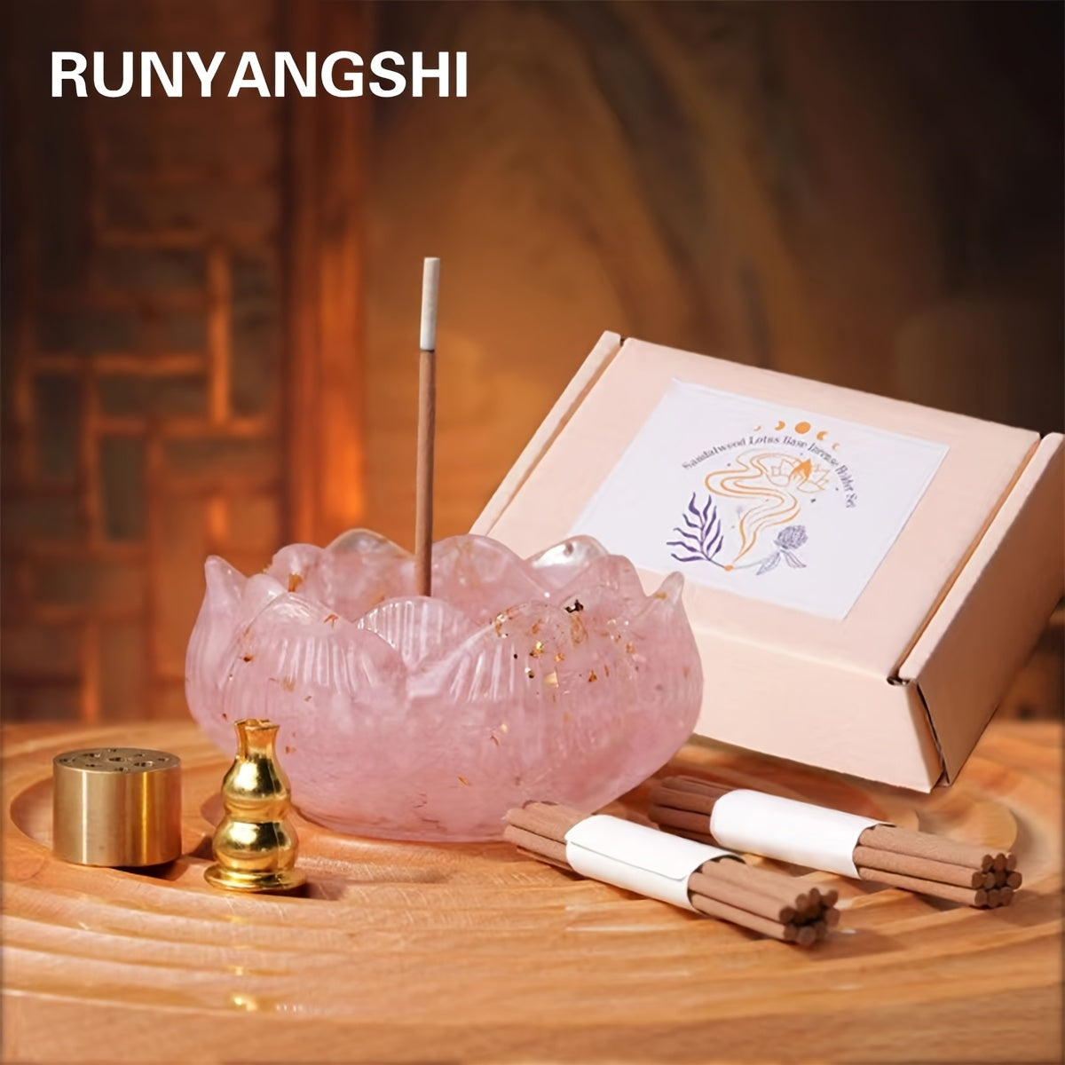 Natural Crystal Stones Lotus Incense Burner Set - Runyangshi Zen Versatile Indoor/Outdoor Decor for Home & Tea Ceremonies - Droplet Glue, Irregular Cracks And Small Holes