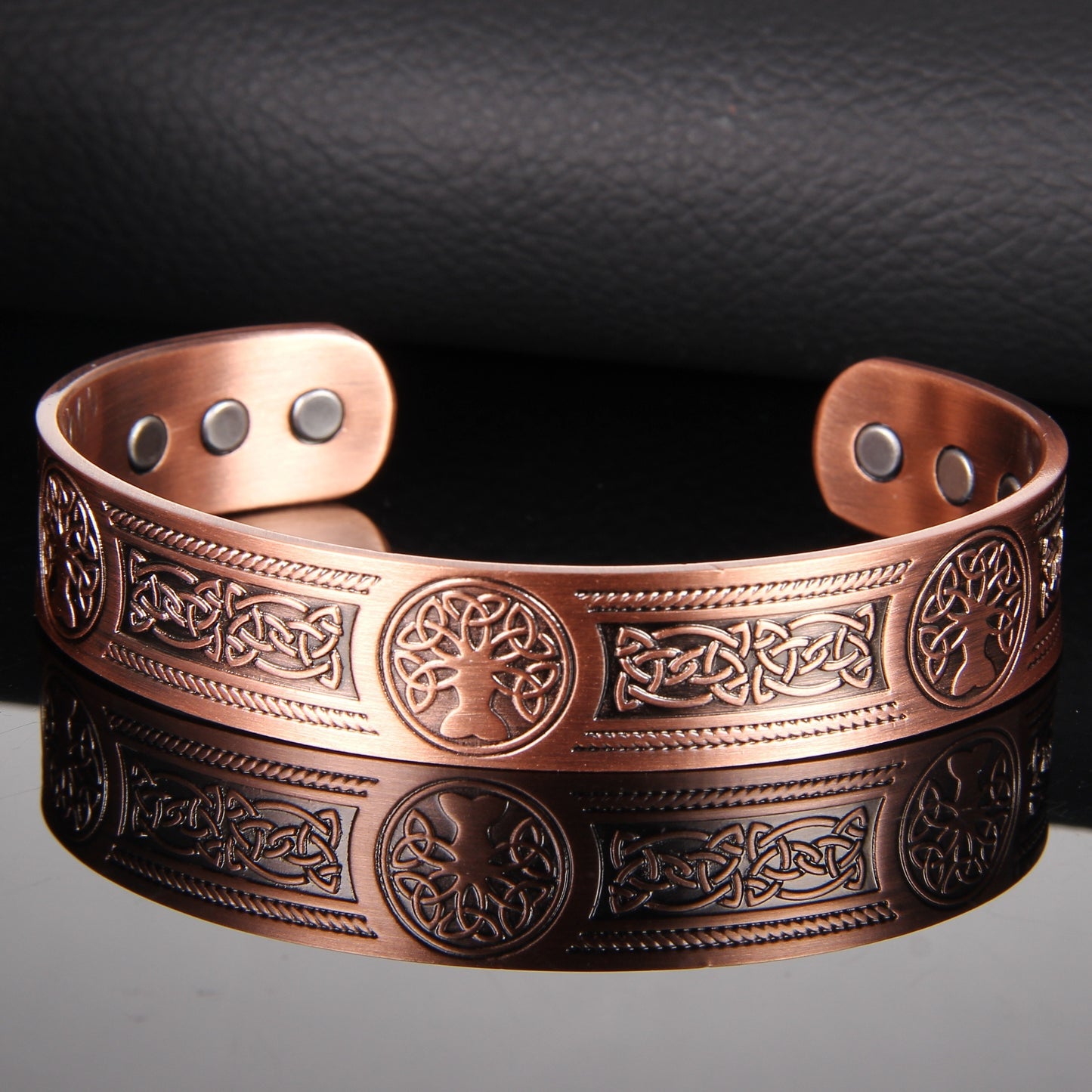 Men'S Bronze-Toned Alloy Magnetic Bracelet with Upgraded Tree of Life Design, Solid Brazaletes with 6 Powerful Magnets, Adjustable Size Cuff