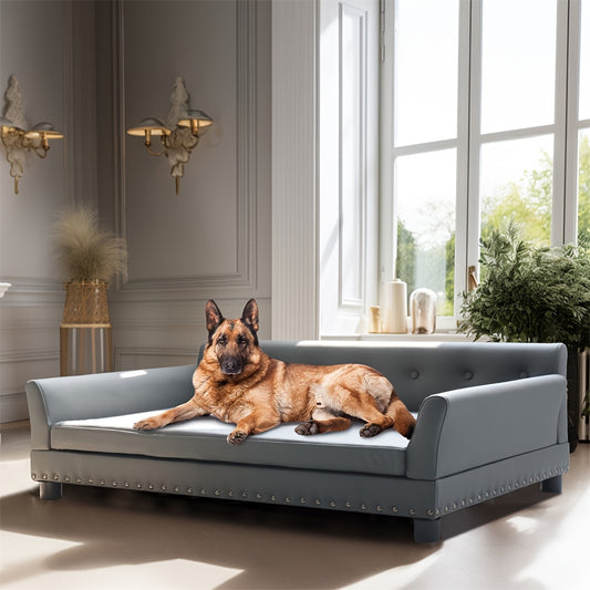 Large Luxury Dog Sofa Bed, Microfiber Leather Upholstered Pet Snuggle Bed for Medium to Large Dogs