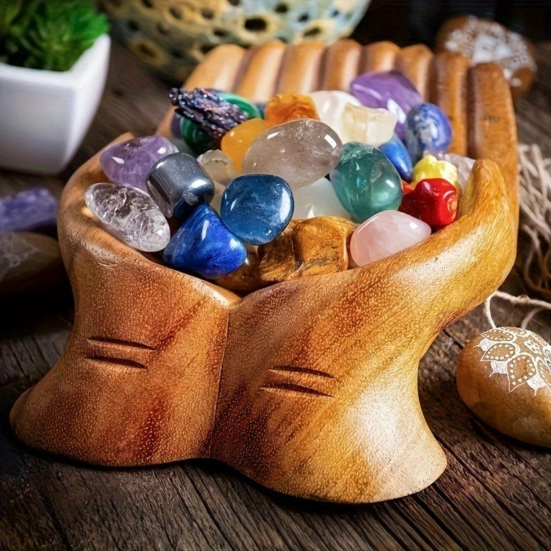 Wooden Handheld Bowl with Crystal Accents - Waterproof, Unique Design for Home & Bedroom Decor, Versatile Storage