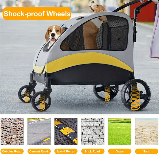 Two-Seater Foldable Dog Stroller - Spacious and Comfortable for Two Small to Medium-Sized Dogs - Easy-Folding Pet Trolley Buggy for Outdoor Walks, Jogging, and Travel